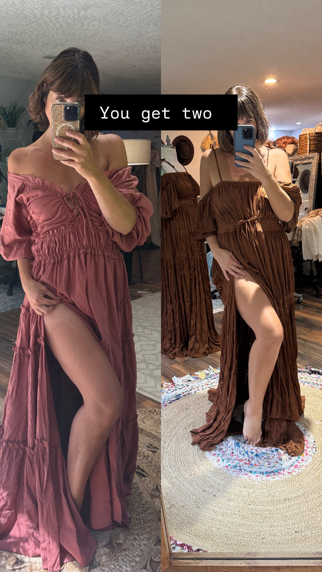 (Two dress deal ) Ready to ship Brown Athena with rose simply dress in cotton