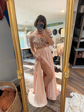 Load image into Gallery viewer, Ready to ship blush satin A New Day two piece dress with print lullaby top (reversible)