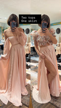 Load image into Gallery viewer, Ready to ship blush satin A New Day two piece dress with print lullaby top (reversible)