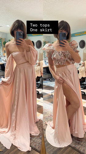 Ready to ship blush satin A New Day two piece dress with print lullaby top (reversible)