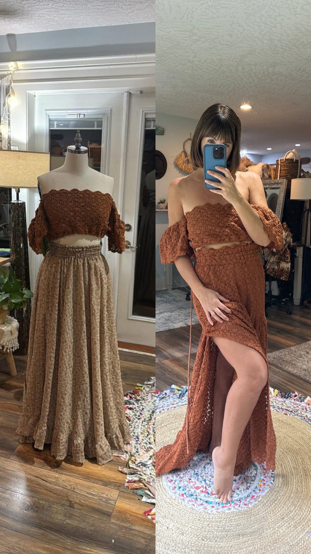 (With extra skirt) Ready to ship brown - new Brown - so Sara two piece dress