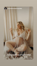 Load image into Gallery viewer, White pearl becoming dress ready to ship (sheer) on sale