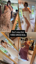 Load image into Gallery viewer, THREE DRESS DEAL  sale Ready to ship smitten dress off white tulle, soul mate brown cotton and lace, sale poetry dress brown floral chiffon
