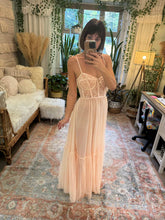 Load image into Gallery viewer, Hey babe lined and hand dyed custom length. Two piece bustier with floral and tulle overlays