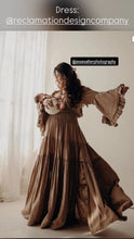 Load image into Gallery viewer, Mustard linen cotton Fearless Hearts dress preorder allow 6-8 week (reversible)