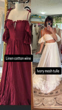 Load image into Gallery viewer, Preorder allow 6-8 week linen cotton wine color poetry with ivory mesh tulle poetry two piece