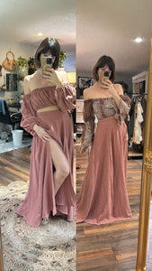 Linen cotton two piece brown rose ready to ship on