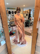 Load image into Gallery viewer, Sugar sugar dress ready to ship with linen cotton lining and vintage lovers print tulle overlay sale